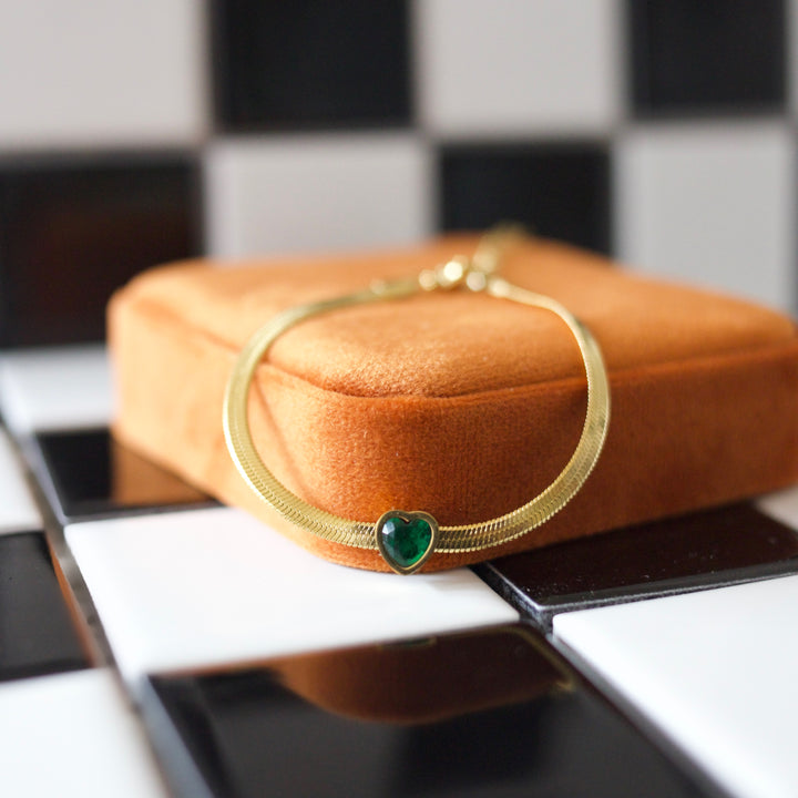 Emerald Heart Herringbone Bracelet