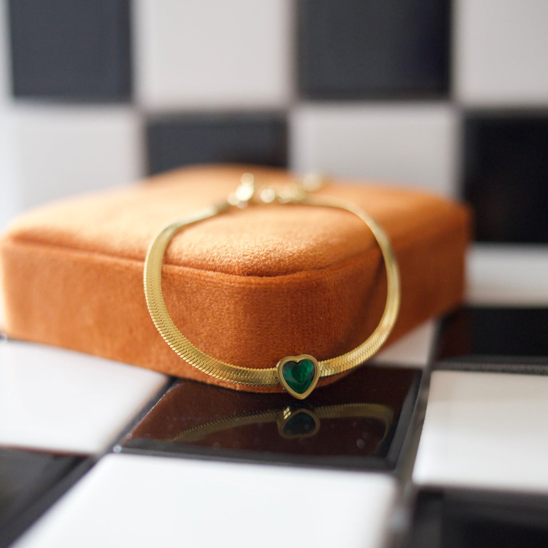 Emerald Heart Herringbone Bracelet