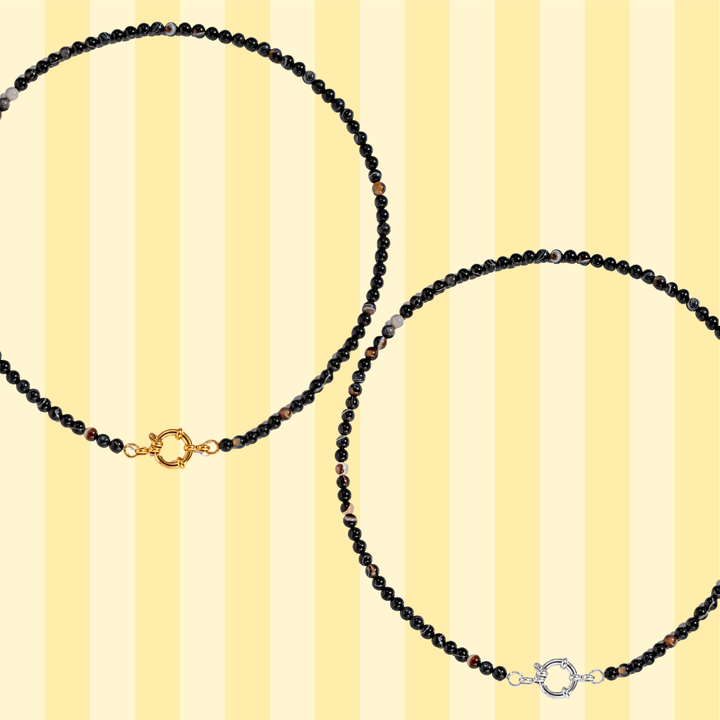 Black Agate Gemstone Charm Necklaces
