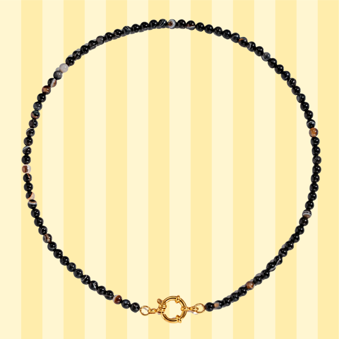 Black Agate Gemstone Charm Necklaces