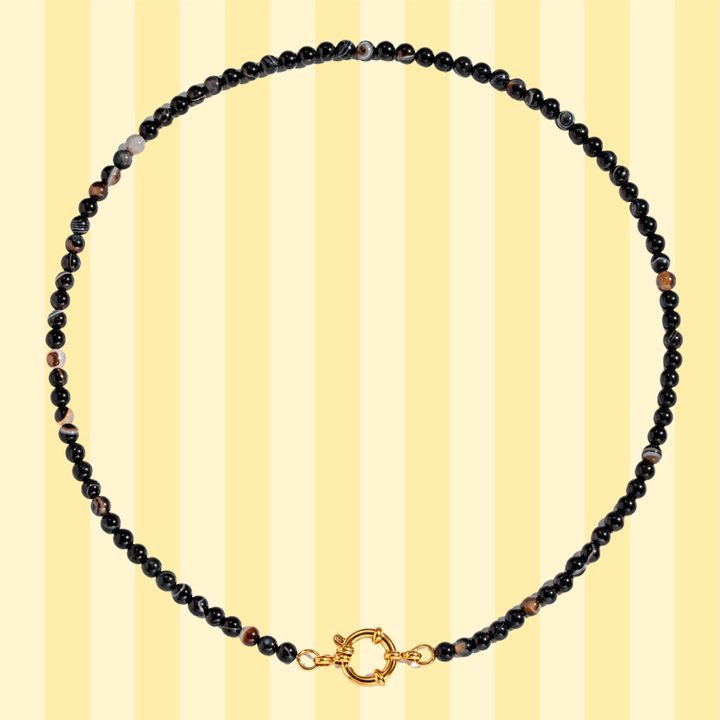 Black Agate Gemstone Charm Necklaces