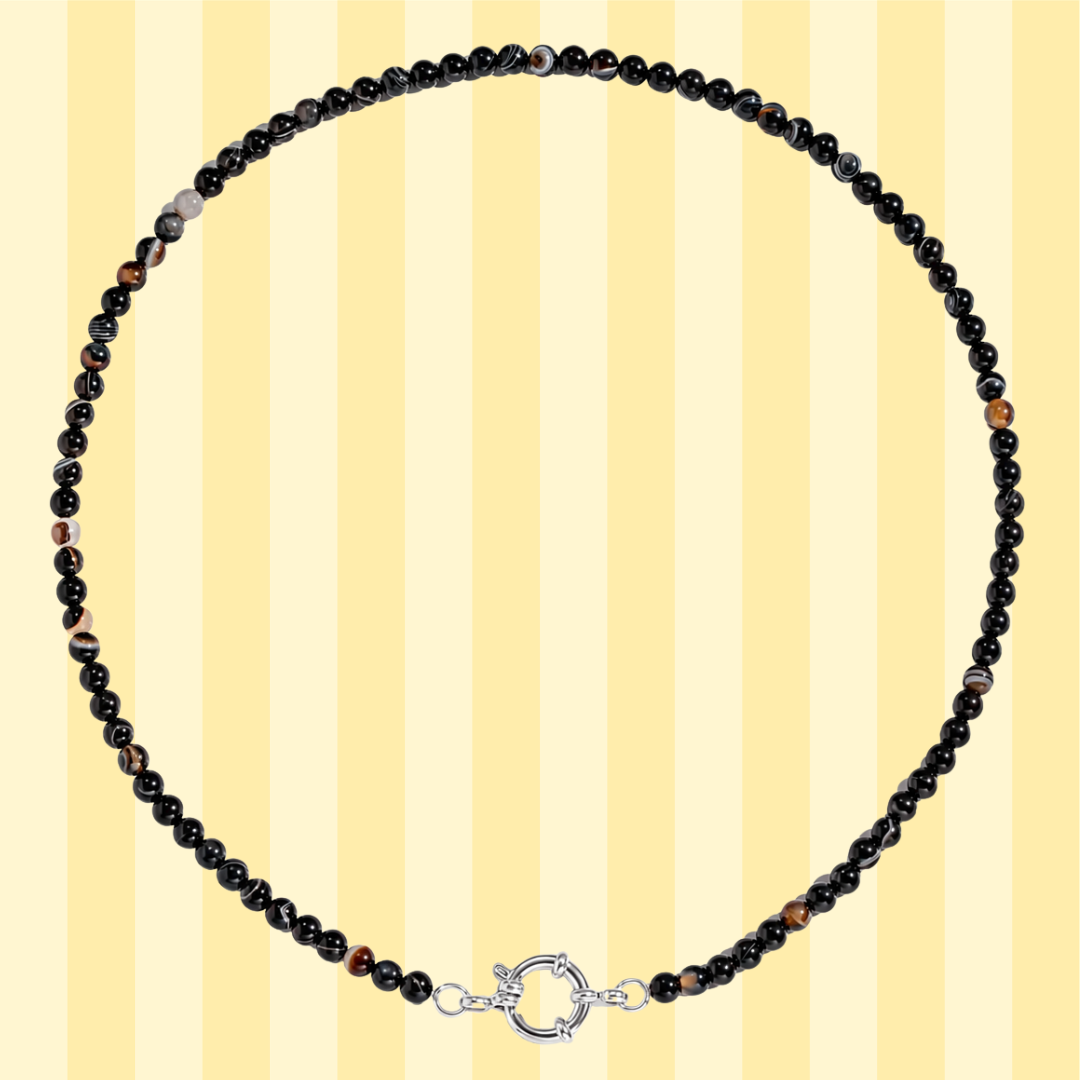 Black Agate Gemstone Charm Necklaces