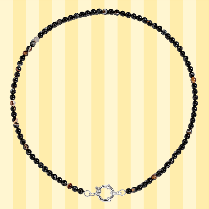 Black Agate Gemstone Charm Necklaces