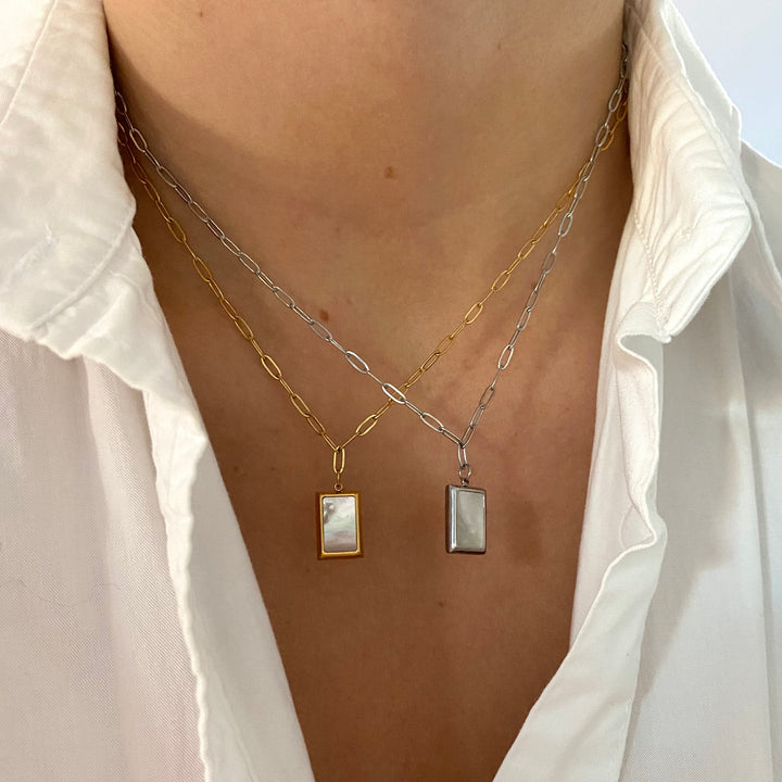 Samantha Pearl Rectangle Necklaces