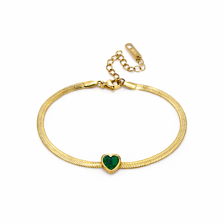 Emerald Heart Herringbone Bracelet