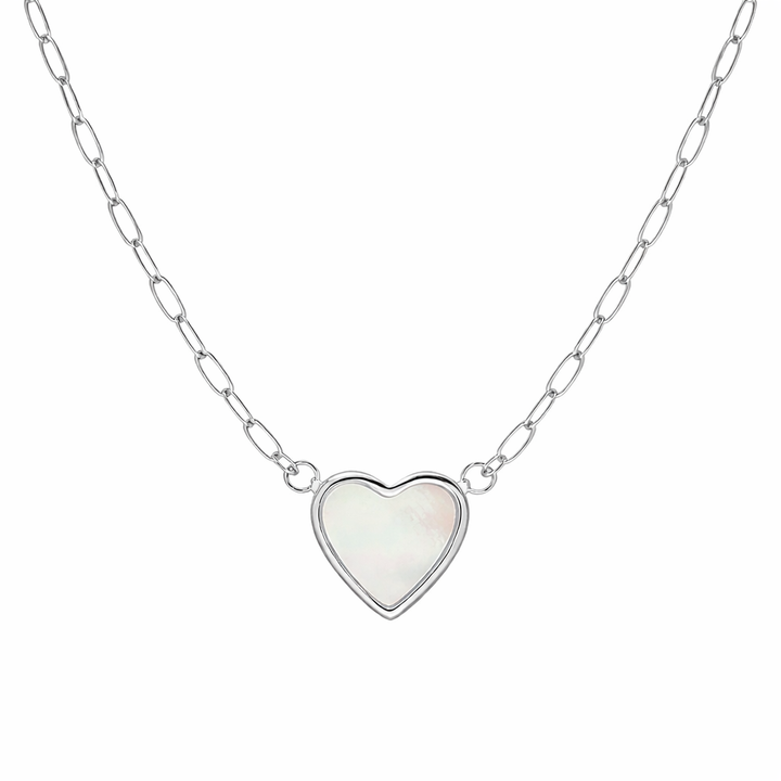 Penelope Pearl Heart Necklace Silver